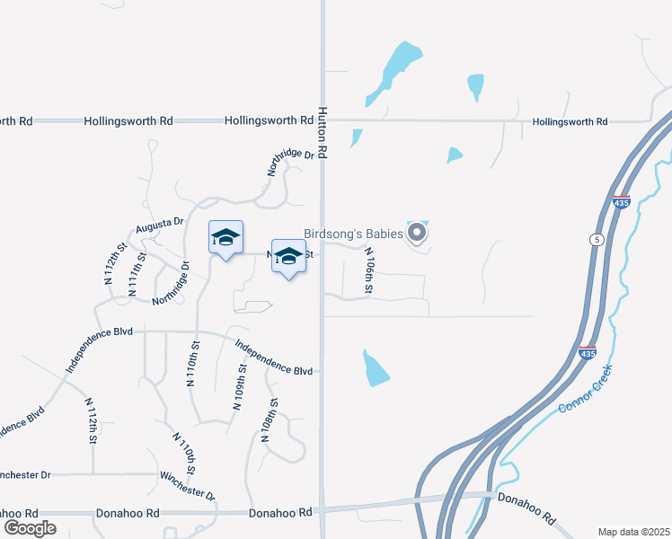 map of restaurants, bars, coffee shops, grocery stores, and more near 4331 North 106th Terrace in Kansas City
