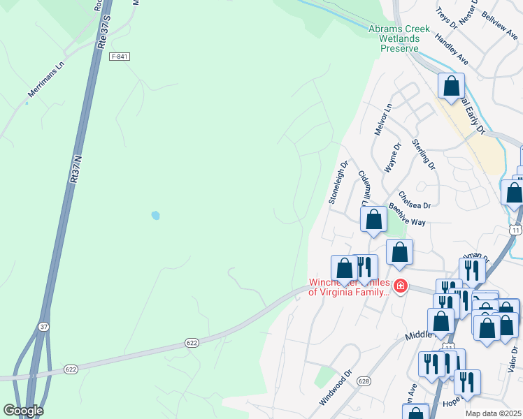 map of restaurants, bars, coffee shops, grocery stores, and more near 119 Hydrangea Way in Winchester