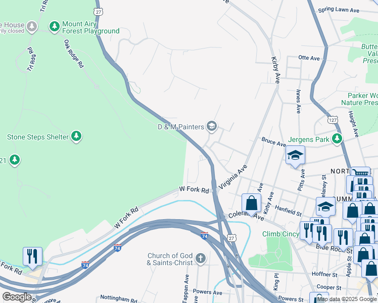 map of restaurants, bars, coffee shops, grocery stores, and more near 4467 Colerain Avenue in Cincinnati