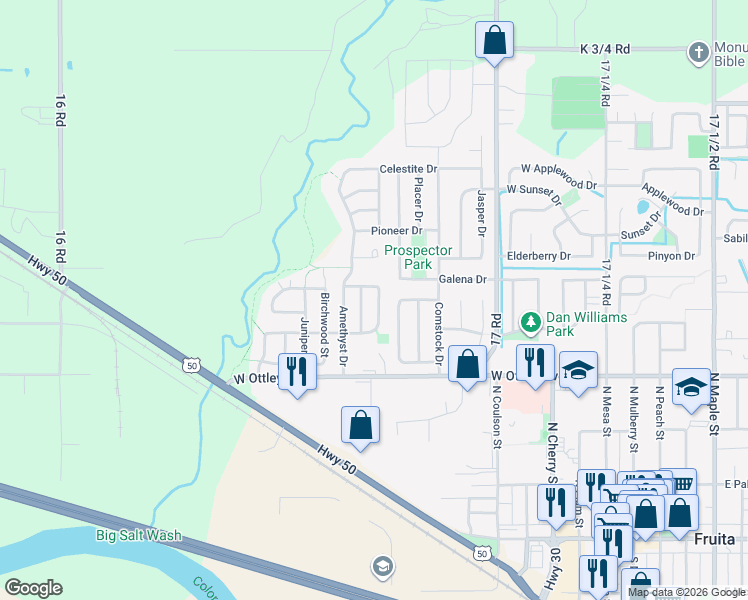 map of restaurants, bars, coffee shops, grocery stores, and more near 561 Heath Drive in Fruita