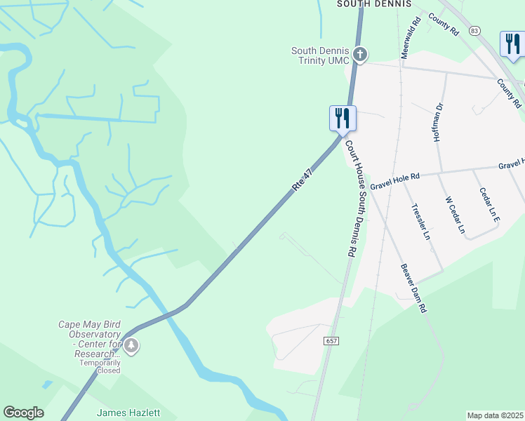 map of restaurants, bars, coffee shops, grocery stores, and more near 707 New Jersey 47 in Cape May