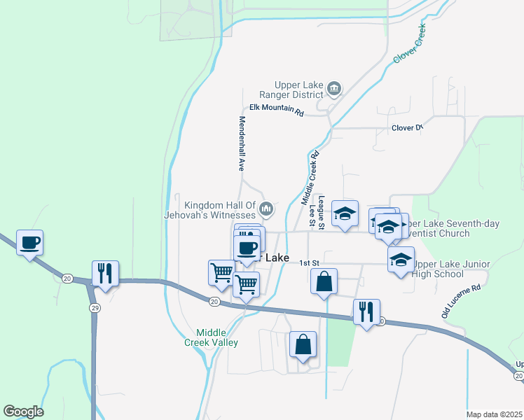 map of restaurants, bars, coffee shops, grocery stores, and more near 9695 Main Street in Upper Lake
