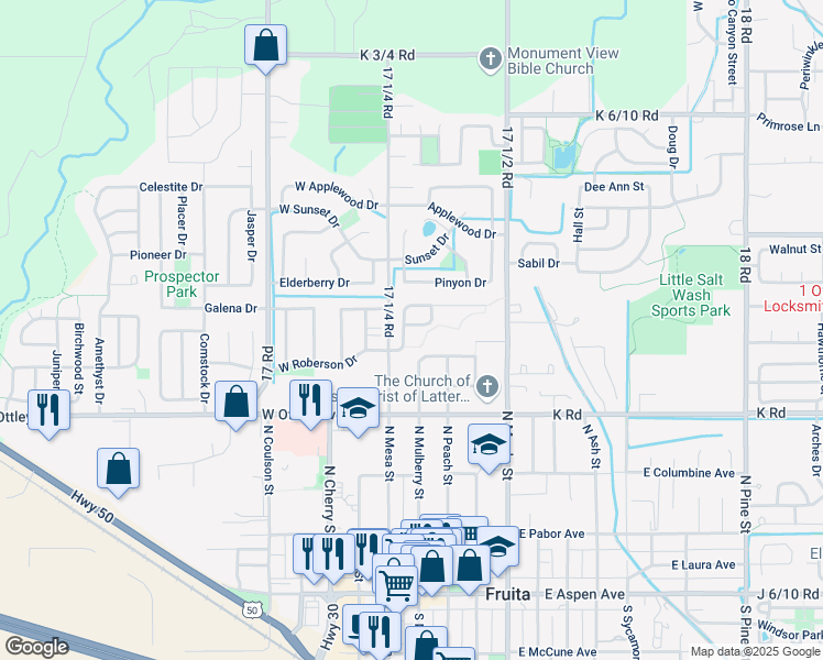map of restaurants, bars, coffee shops, grocery stores, and more near 540-562 North Mesa Street in Fruita