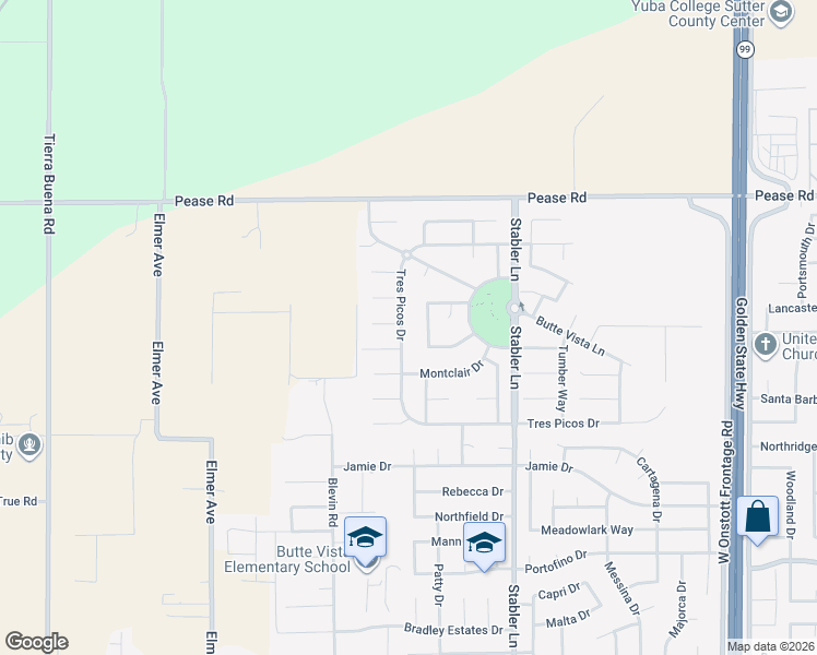 map of restaurants, bars, coffee shops, grocery stores, and more near 1823 Sukh Drive in Yuba City
