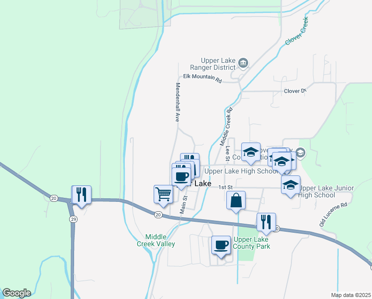 map of restaurants, bars, coffee shops, grocery stores, and more near 9695 Main Street in Upper Lake