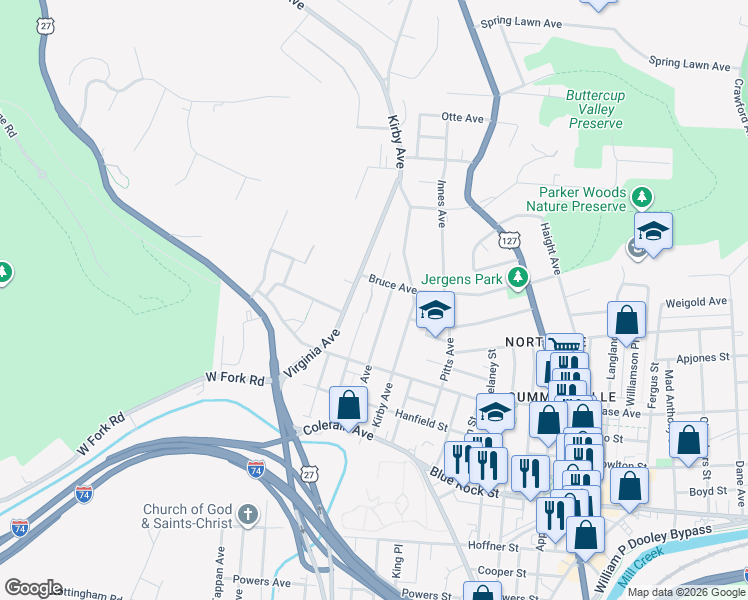 map of restaurants, bars, coffee shops, grocery stores, and more near 4254 Georgia Avenue in Cincinnati