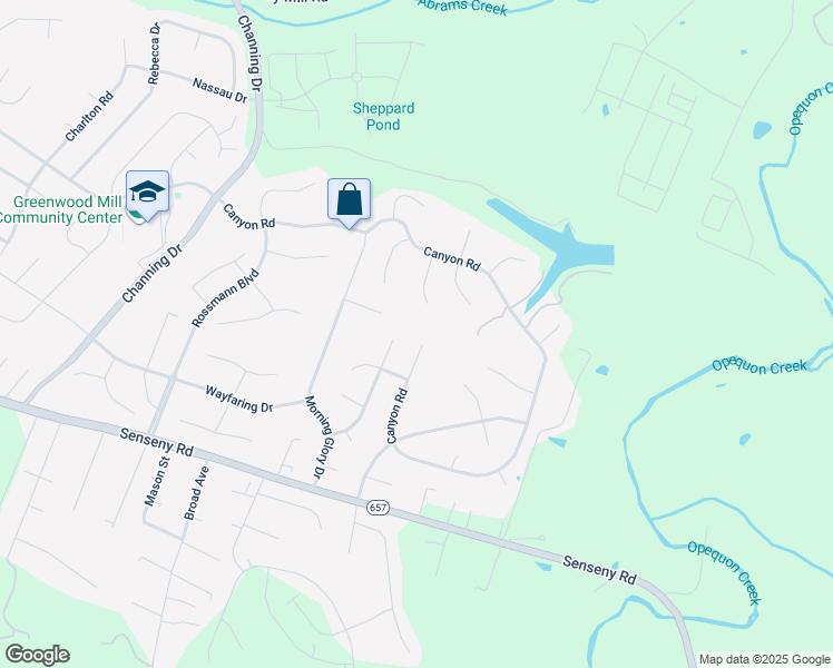 map of restaurants, bars, coffee shops, grocery stores, and more near 102 Canyon Road in Winchester