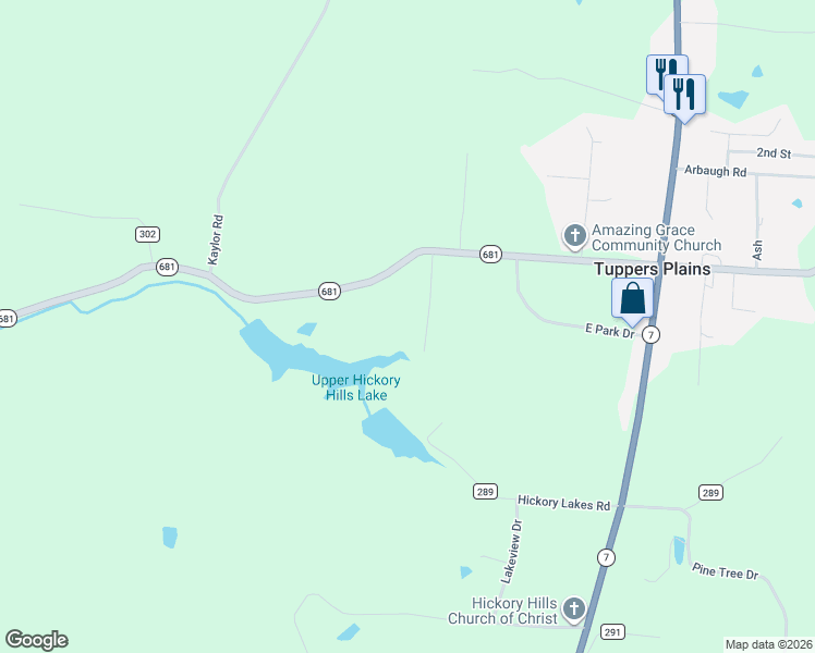 map of restaurants, bars, coffee shops, grocery stores, and more near 41925 Hickory Road in Reedsville
