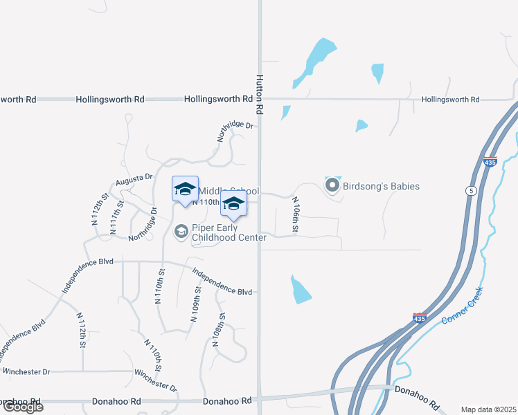 map of restaurants, bars, coffee shops, grocery stores, and more near 4400 North 107 Street in Kansas City