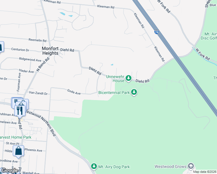map of restaurants, bars, coffee shops, grocery stores, and more near 2959 Diehl Road in Cincinnati