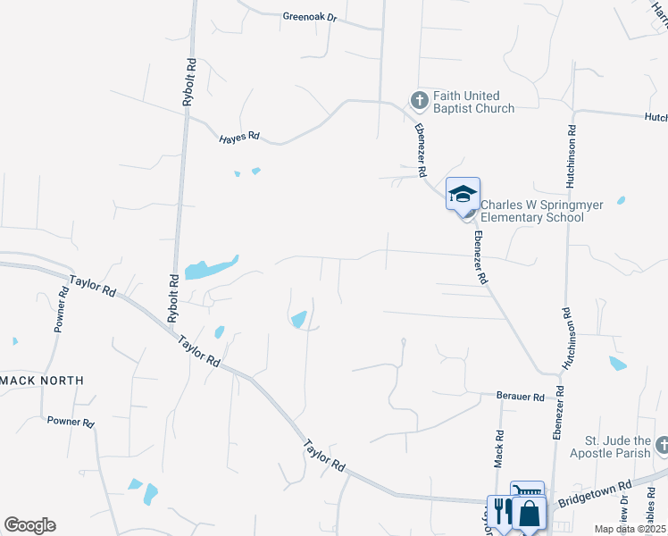 map of restaurants, bars, coffee shops, grocery stores, and more near 6449 Springmyer Drive in Cincinnati