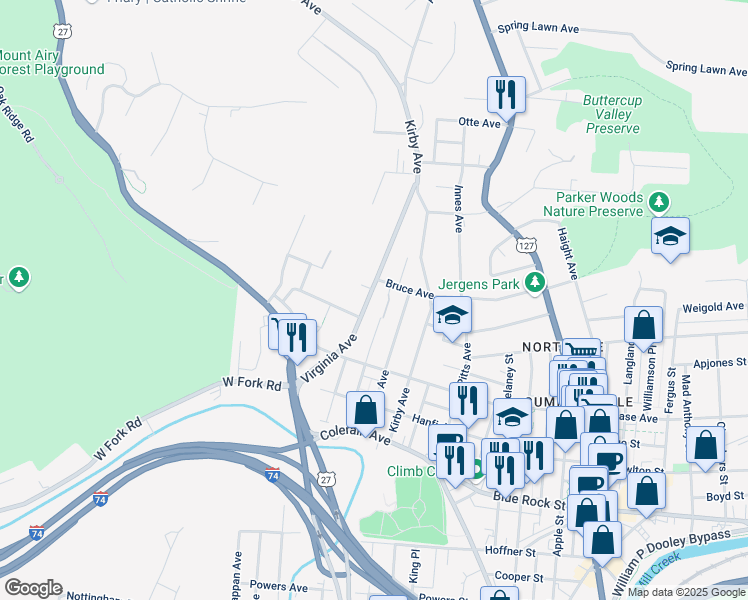 map of restaurants, bars, coffee shops, grocery stores, and more near 4252 Virginia Avenue in Cincinnati