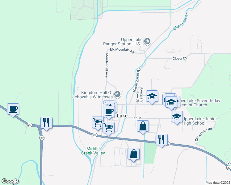 map of restaurants, bars, coffee shops, grocery stores, and more near 9640 Main Street in Upper Lake