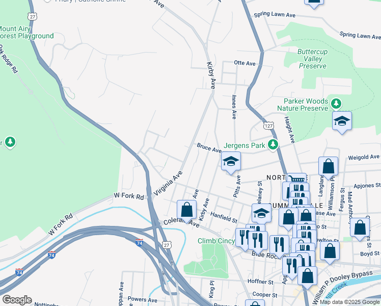 map of restaurants, bars, coffee shops, grocery stores, and more near 4252 Virginia Avenue in Cincinnati