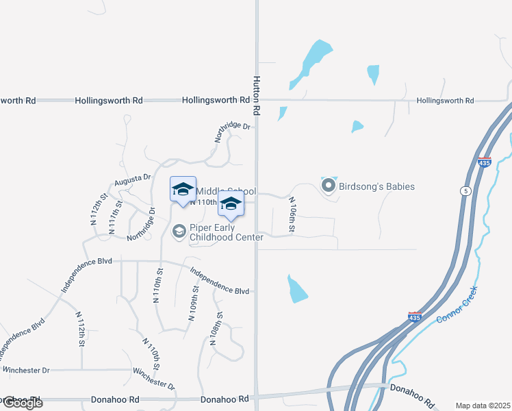 map of restaurants, bars, coffee shops, grocery stores, and more near 4410 North 107th Street in Kansas City