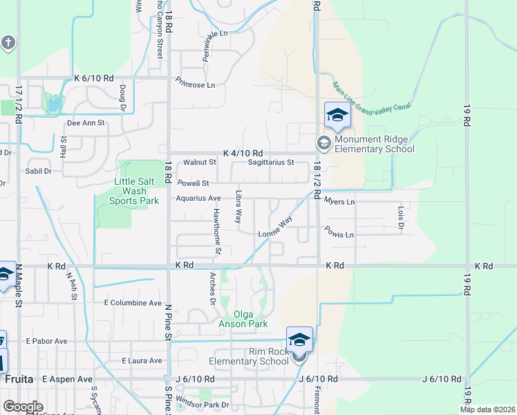 map of restaurants, bars, coffee shops, grocery stores, and more near 522 Virgo Way in Fruita