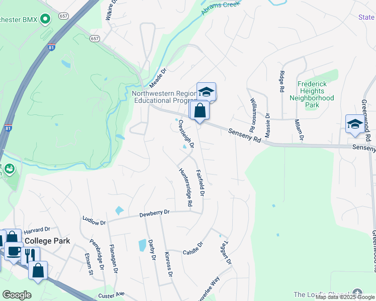 map of restaurants, bars, coffee shops, grocery stores, and more near 116 Crestleigh Drive in Winchester