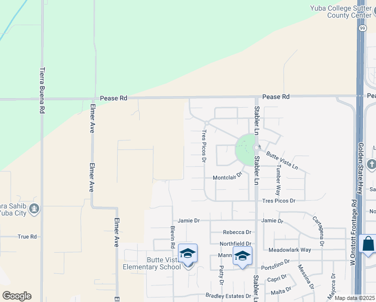 map of restaurants, bars, coffee shops, grocery stores, and more near 1881 Kendall Court in Yuba City