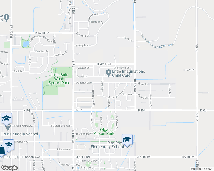 map of restaurants, bars, coffee shops, grocery stores, and more near 539 Virgo Way in Fruita