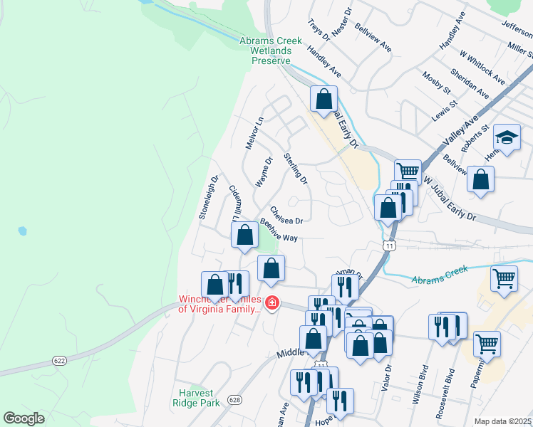 map of restaurants, bars, coffee shops, grocery stores, and more near 1941 Harvest Drive in Winchester