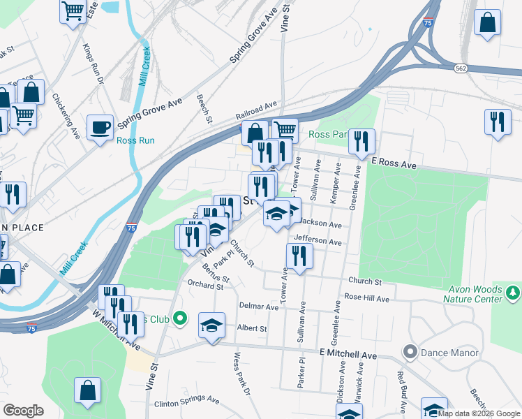 map of restaurants, bars, coffee shops, grocery stores, and more near in Saint Bernard