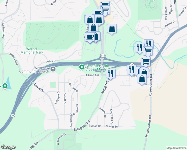 map of restaurants, bars, coffee shops, grocery stores, and more near 2723 Allison Avenue in Manhattan