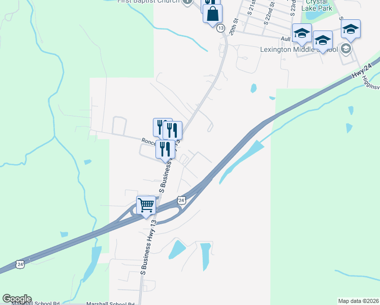 map of restaurants, bars, coffee shops, grocery stores, and more near 810 South Business Highway 13 in Lexington