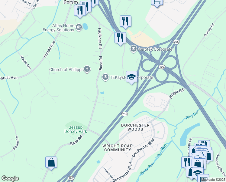 map of restaurants, bars, coffee shops, grocery stores, and more near 7455 Race Road in Hanover