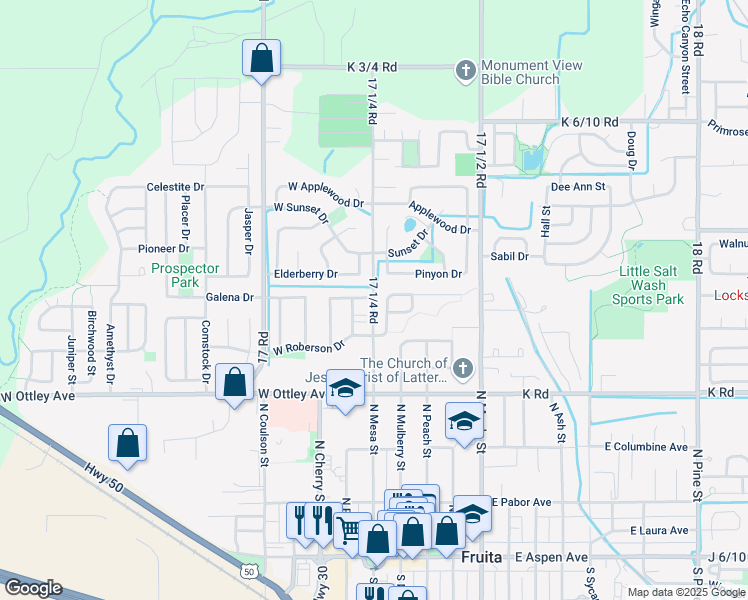 map of restaurants, bars, coffee shops, grocery stores, and more near 562 North Mesa Street in Fruita