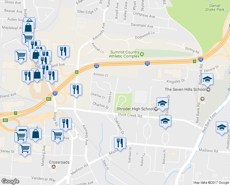 map of restaurants, bars, coffee shops, grocery stores, and more near 3788 Sonoma Court in Cincinnati