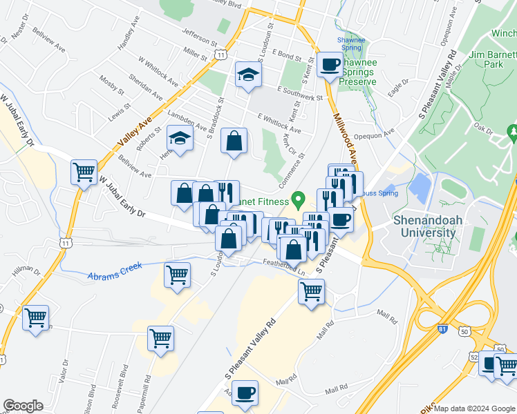 map of restaurants, bars, coffee shops, grocery stores, and more near 26 Glaize Avenue in Winchester
