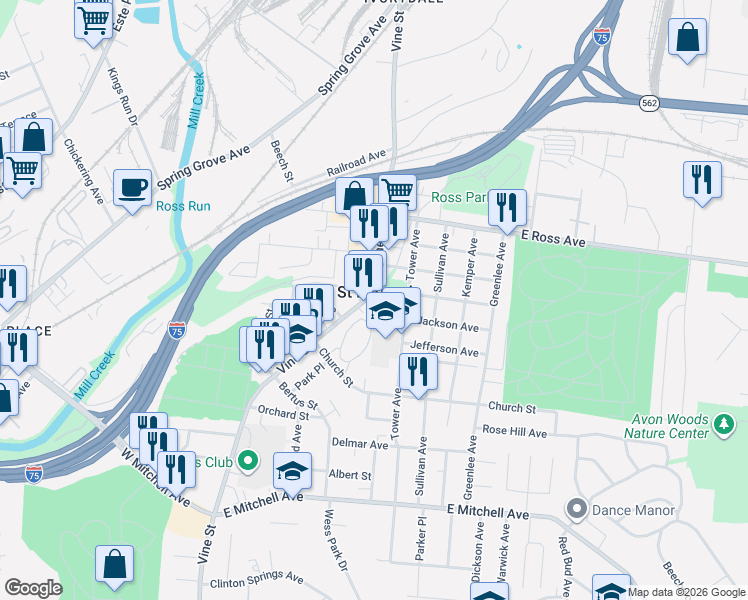 map of restaurants, bars, coffee shops, grocery stores, and more near in Saint Bernard