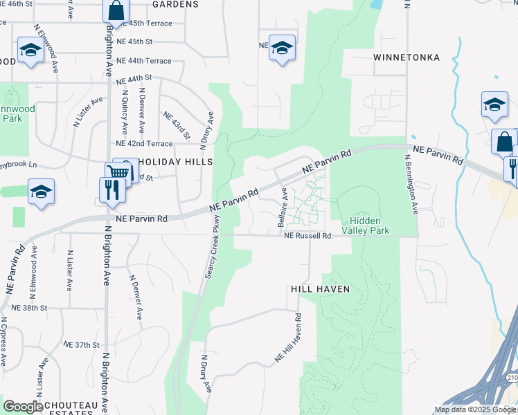 map of restaurants, bars, coffee shops, grocery stores, and more near 5804 Northeast 41st Street in Kansas City