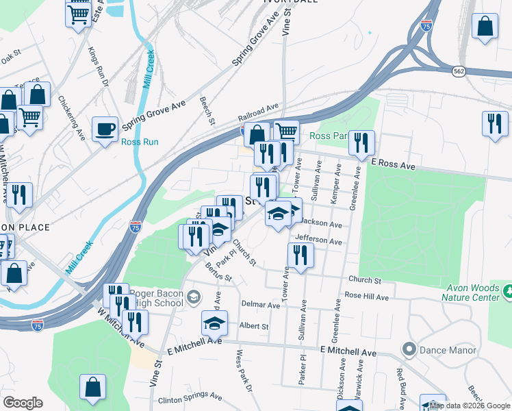 map of restaurants, bars, coffee shops, grocery stores, and more near in Saint Bernard