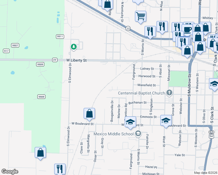 map of restaurants, bars, coffee shops, grocery stores, and more near 600 Marine Drive in Mexico