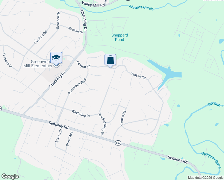 map of restaurants, bars, coffee shops, grocery stores, and more near 158 Morning Glory Drive in Winchester