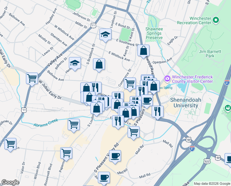 map of restaurants, bars, coffee shops, grocery stores, and more near in Winchester