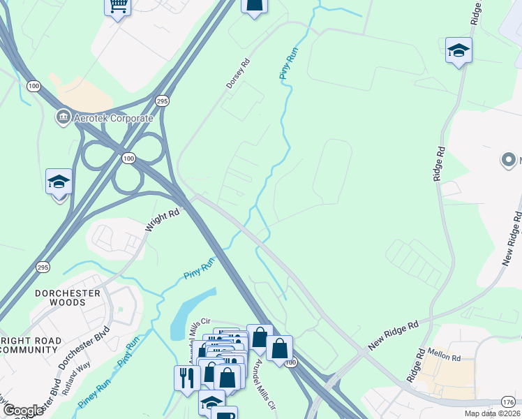 map of restaurants, bars, coffee shops, grocery stores, and more near 15340 Dorsey Road in Anne Arundel County