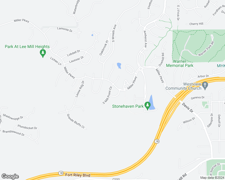 map of restaurants, bars, coffee shops, grocery stores, and more near 1109 South Mill Point Circle in Manhattan