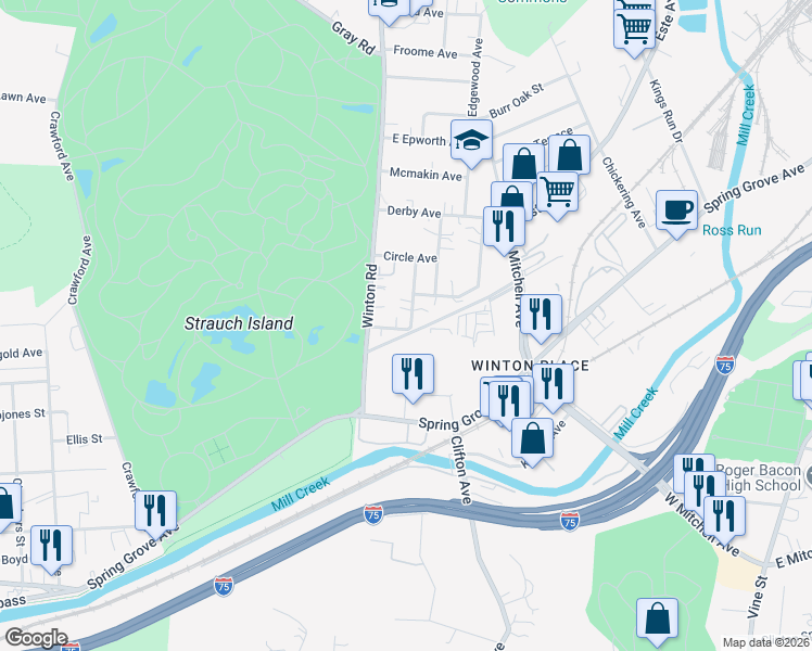 map of restaurants, bars, coffee shops, grocery stores, and more near 746 Keenan Avenue in Cincinnati