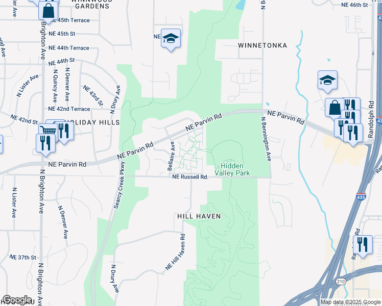 map of restaurants, bars, coffee shops, grocery stores, and more near 4109 North Wheeling Avenue in Kansas City