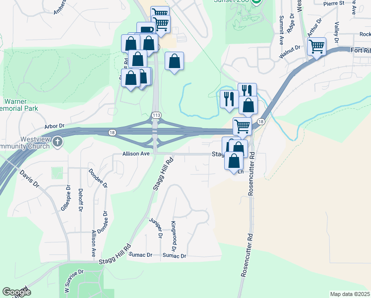 map of restaurants, bars, coffee shops, grocery stores, and more near 2600 Auto Lane in Manhattan