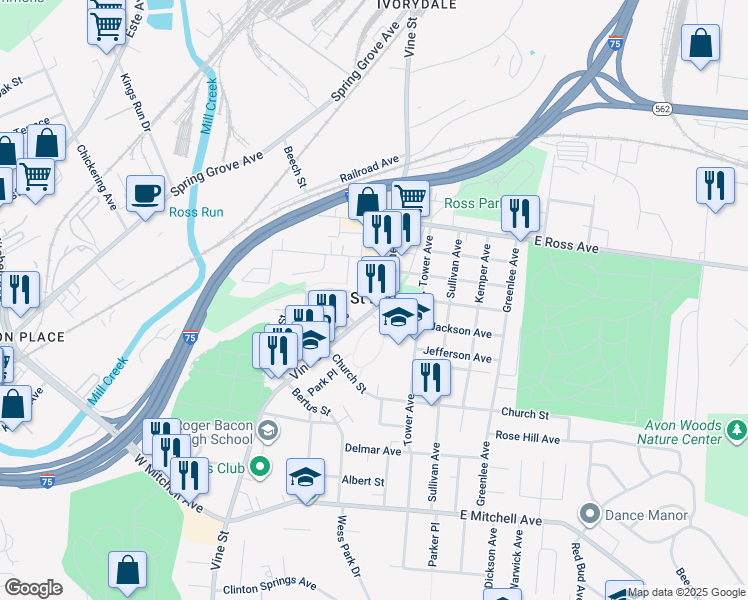 map of restaurants, bars, coffee shops, grocery stores, and more near in Saint Bernard
