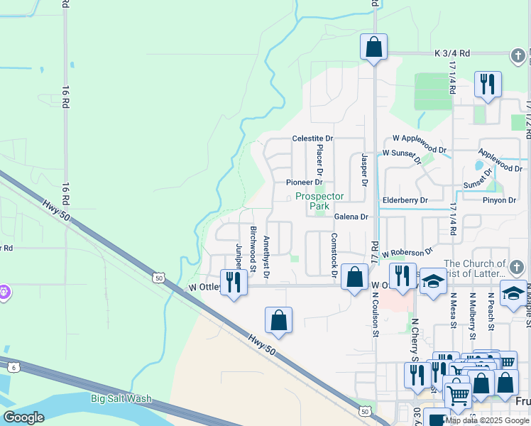 map of restaurants, bars, coffee shops, grocery stores, and more near 599 Amethyst Drive in Fruita