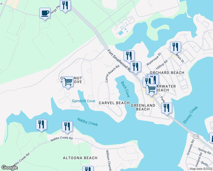 map of restaurants, bars, coffee shops, grocery stores, and more near 148 Carvel Beach Road in Riviera Beach
