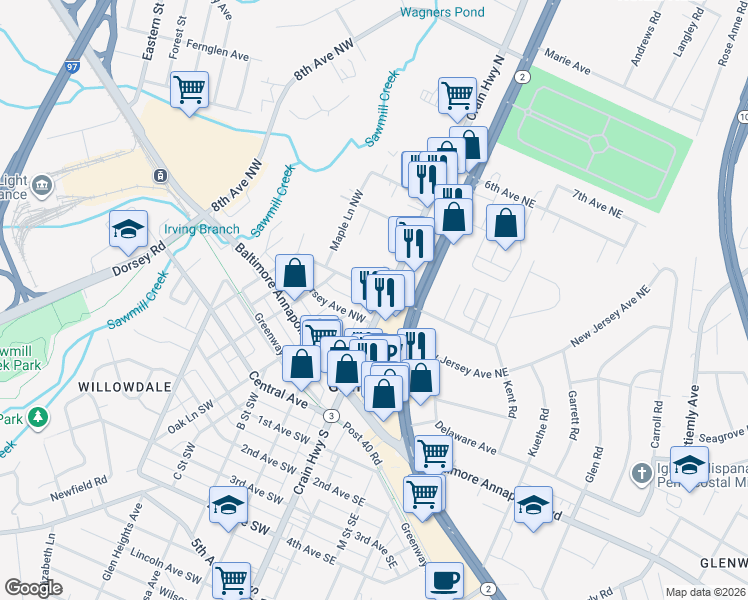 map of restaurants, bars, coffee shops, grocery stores, and more near 101 Independence Avenue Southeast in Washington