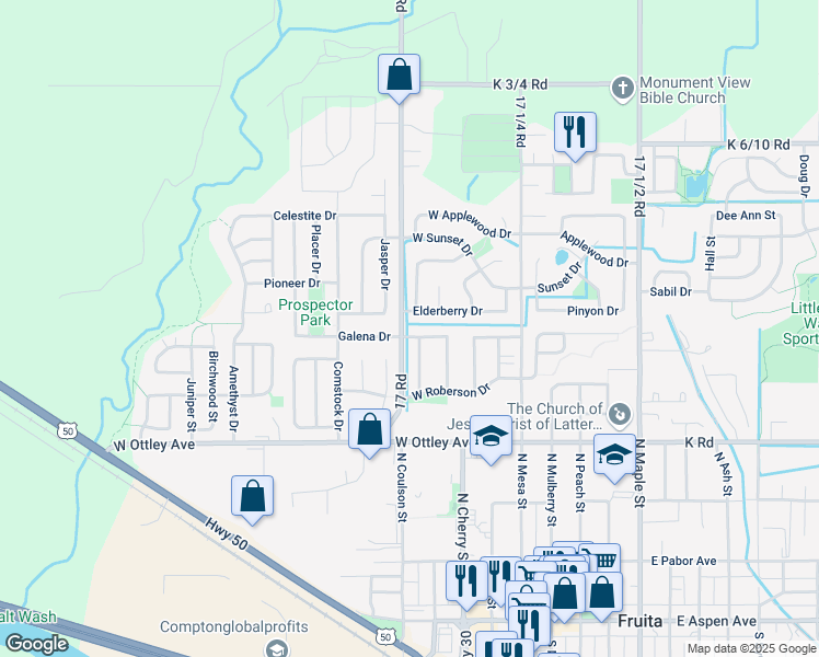 map of restaurants, bars, coffee shops, grocery stores, and more near 17 Road in Fruita