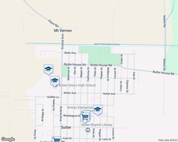 map of restaurants, bars, coffee shops, grocery stores, and more near 2766 California Street in Sutter