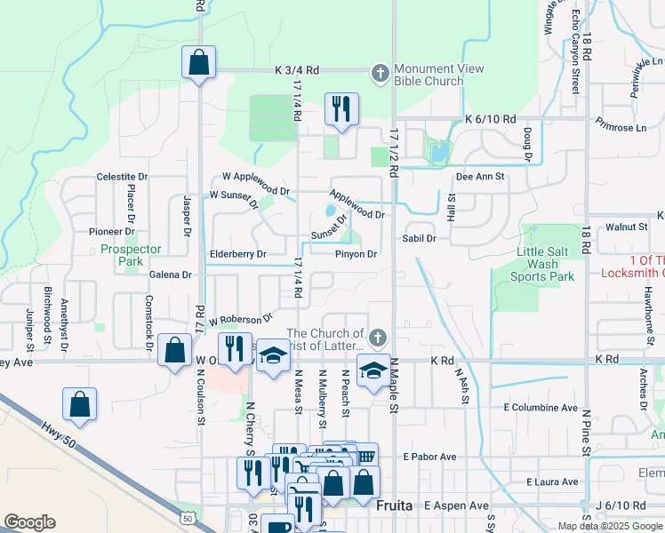 map of restaurants, bars, coffee shops, grocery stores, and more near 153 Sierra Drive in Fruita