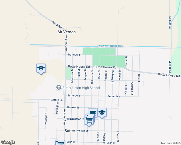 map of restaurants, bars, coffee shops, grocery stores, and more near 2766 California Street in Sutter